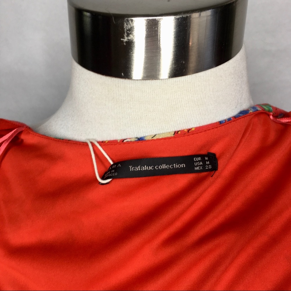 Zara Trafaluc Red Foral Romper Wrap Dress - M NEW - Picture 6 of 8